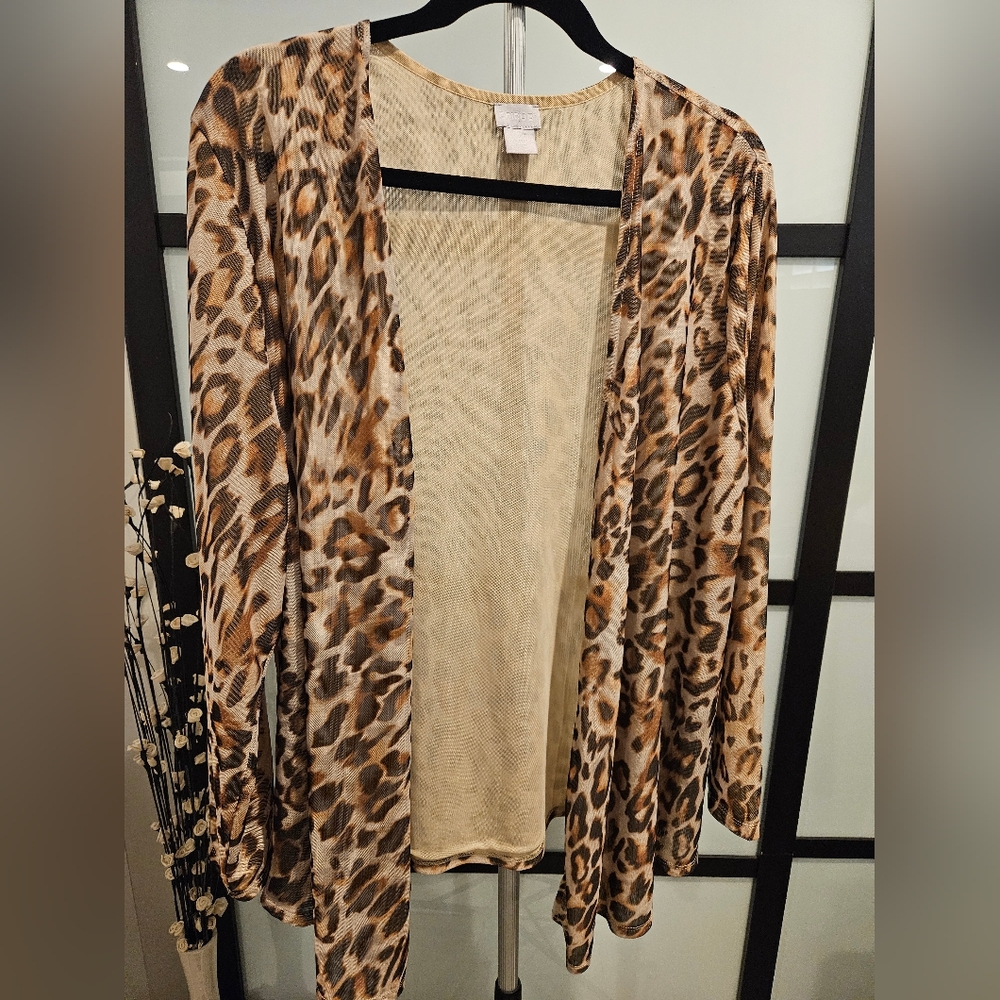 Chico's Leopard Print Open Cardigan